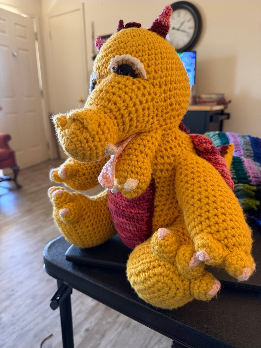 Handmade Yellow Crochet Dragon Plush Toy - Kids Soft Stuffed Animal